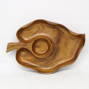 Vintage Monkey Pod Elegant Wooden Leaf-Shaped Serving Platter 17”x11”